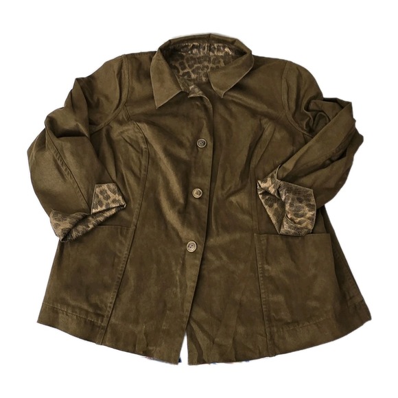 Susan Graver Tops - Susan Graver Style 1X Reversible Jacket Animal‎ Print Brown